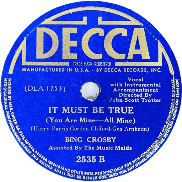 Bing Crosby I Surrender Dear 10in Shellac 78 RPM Decca 2535 Vintage Record - Picture 4 of 4
